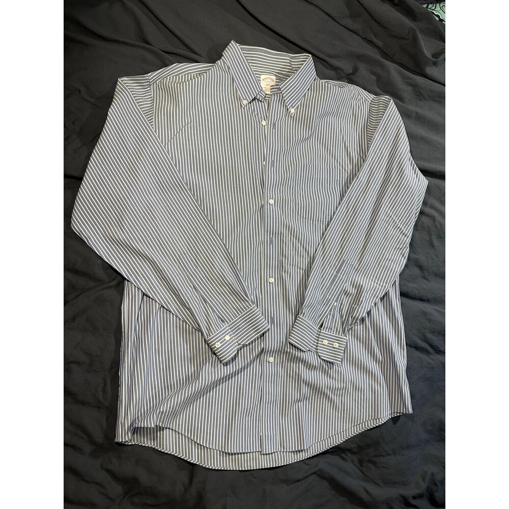 Brooks Brothers The Original Polo Shirt Blue Stripe Sz 17-6/7